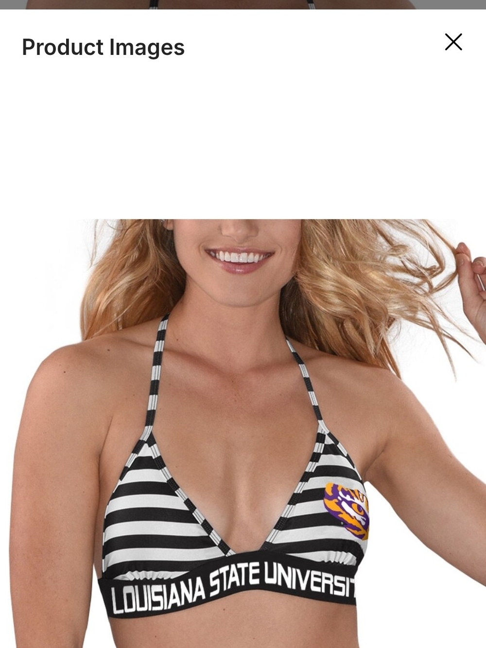 LSU Black & White Striped Triangle Swim Bikini Top By Carl Banks HTF